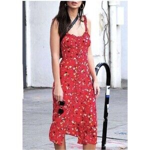 Realisation Par Silk Juliet Dress Rouge Fleur Red Floral Midi XXS